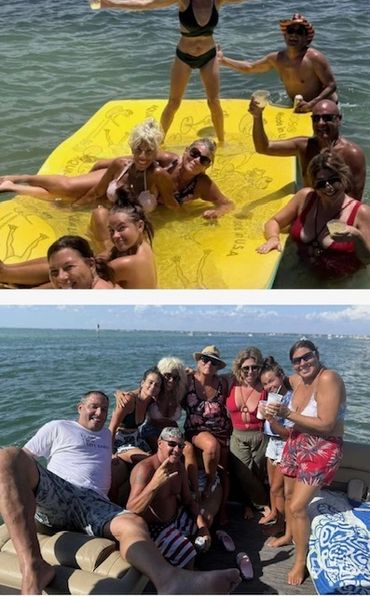 Group of friends enjoying water activities on a sunny day.