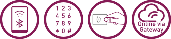 Zutrittsmöglichkeit: BLE, RFID, Code, Online