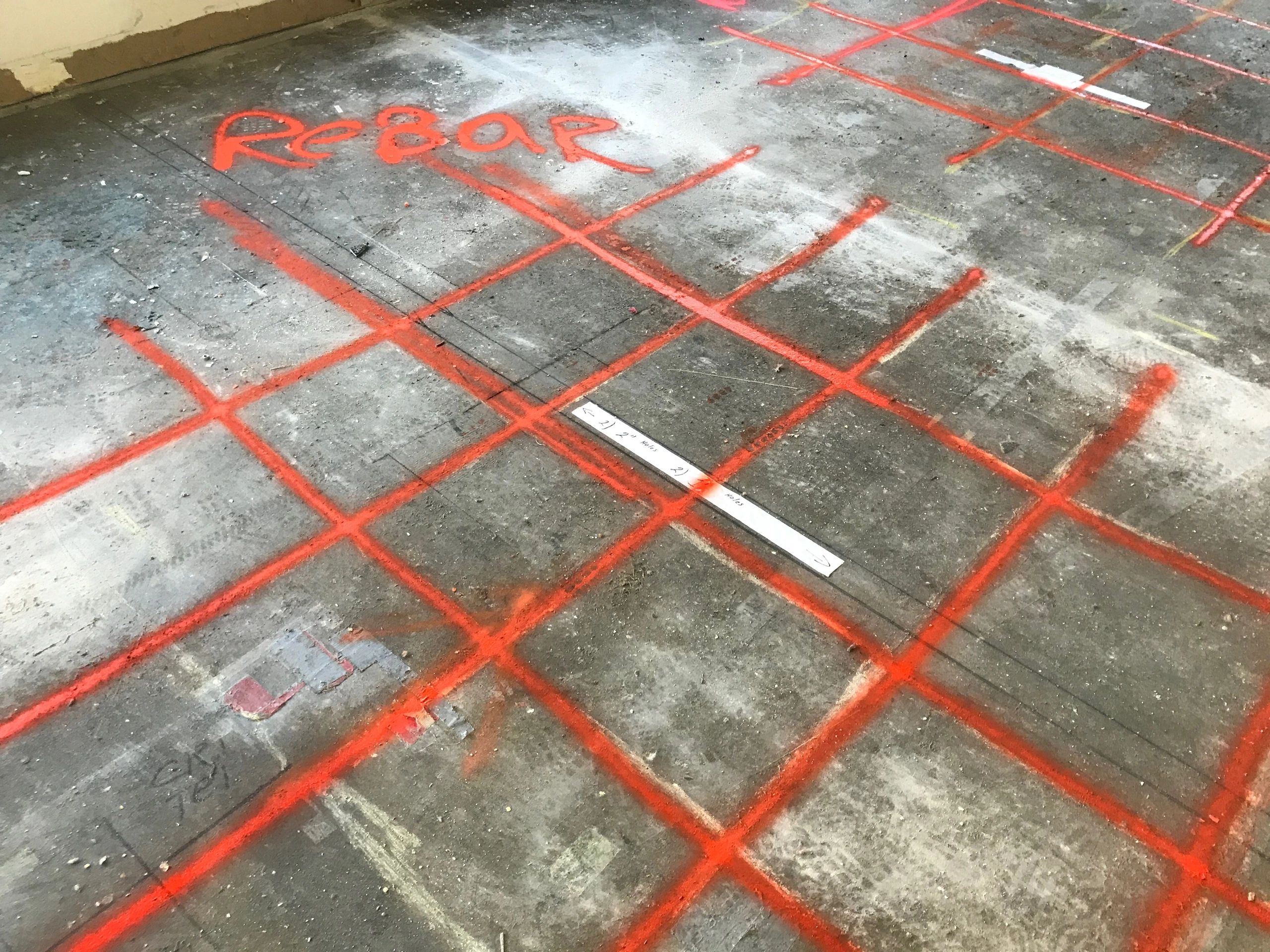 Concrete scanning for rebar in Downtown Charlotte NC with ground penetrating radar.