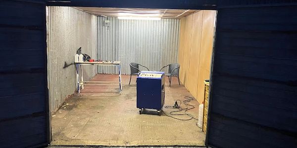 The garage where we carbon cleaned many cars with our heavy duty machine.