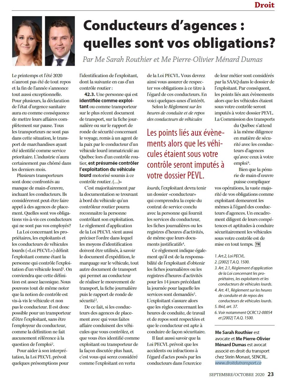 Conducteurs d’agences quelles sont vos obligations?