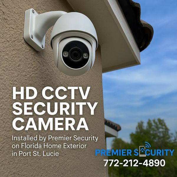 HD CCTV security camera installed by Premier Security on Florida home exterior in Port St. Lucie