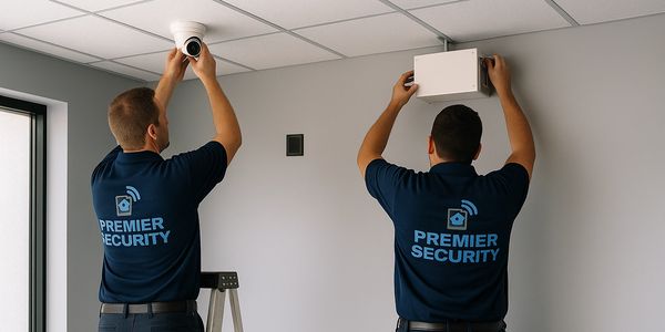 Premier Security team installing surveillance system for business in Port St. Lucie