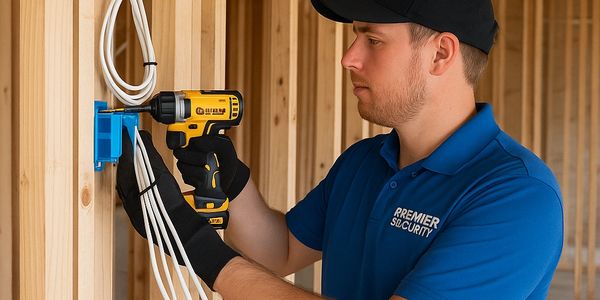 Premier Security technician working on smart home prewire for builder project in Port St. Lucie