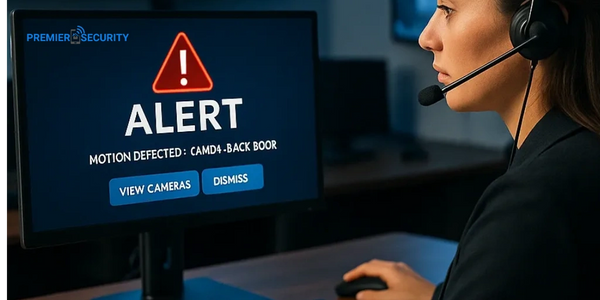 Premier Security Port St. Lucie Monitoring operator responding to alert in Florida security center