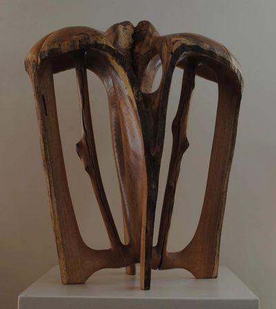 Mid-20th century abstract wood sculpture with organic, flowing lines