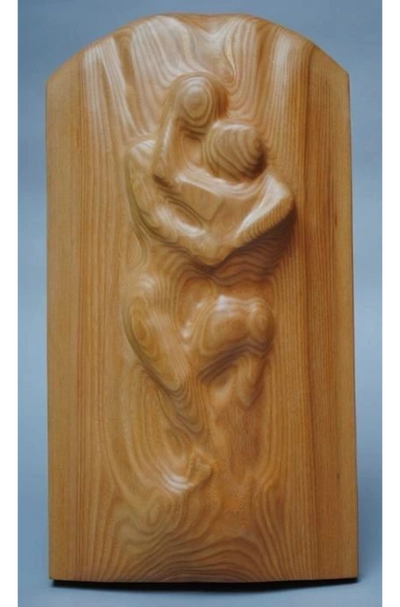 Georges Lacombe-style wood sculpture, abstract and organic, with visible grain