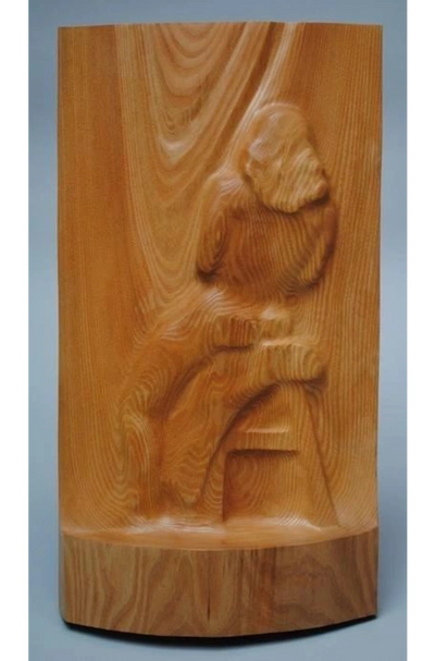 Polished abstract wood carving with unique natural features