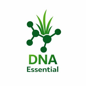 Green molecular structure with grass and DNA Essential text.