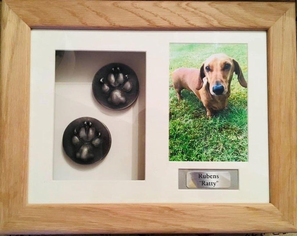 dog paw prints pet paw impressions 
pet keepsakes framed paw prints photo personalised plaque 