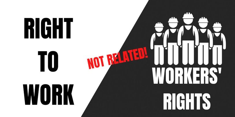 Graphic highlighting difference between 'Right to Work' and 'Workers' Rights'.