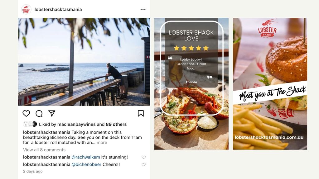 Lobster Shack Tasmania social media posts