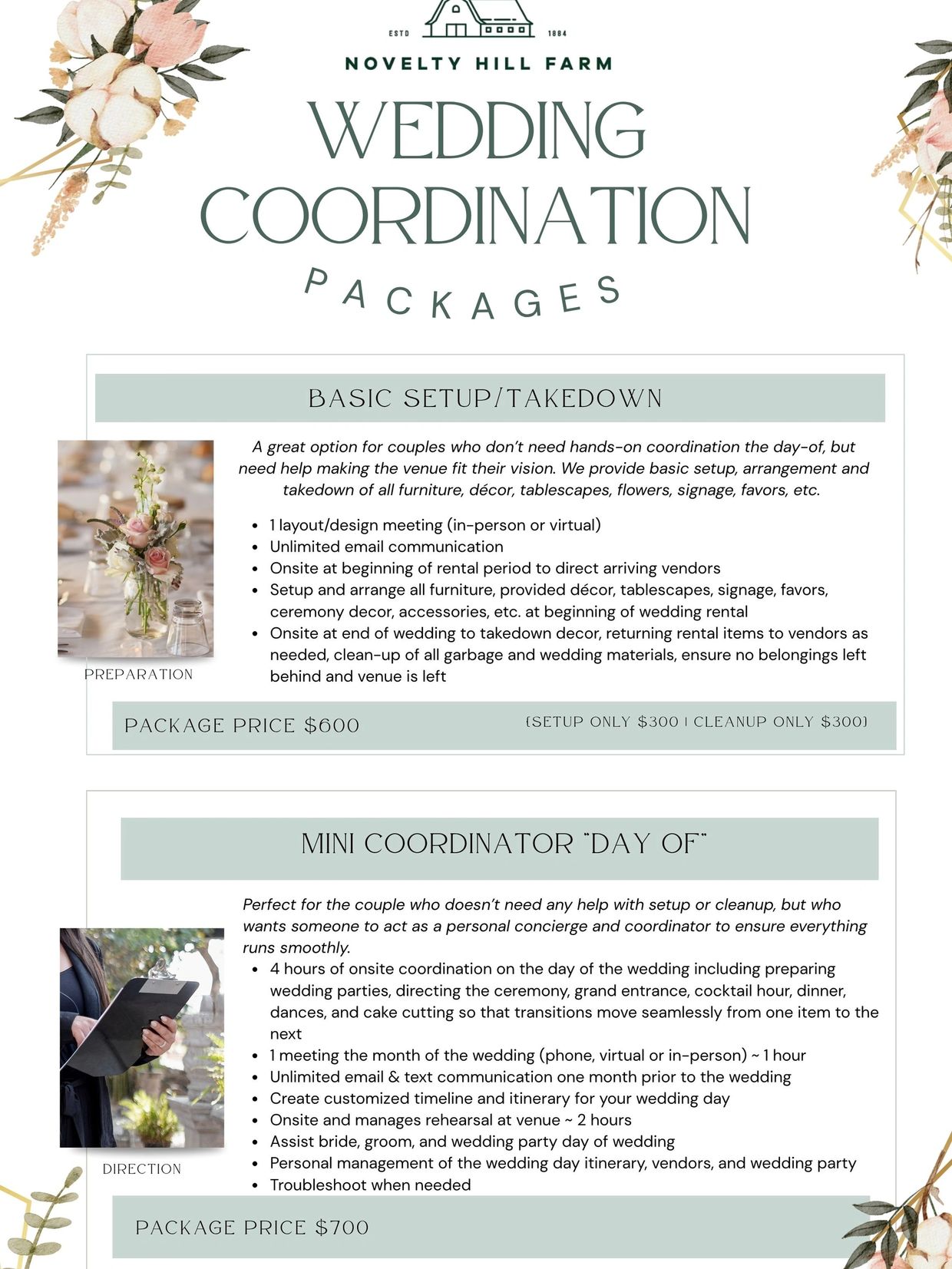 Wedding Coordinator Package Options for wedding venue in duvall 