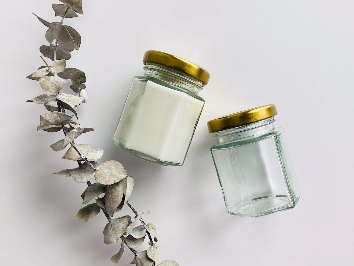 custom poured wedding candles in hex jars by blackbird botanicals