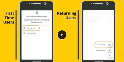 A project screen shot of 2 mobile phones side-by-side labeled for First Time and Returning Users.