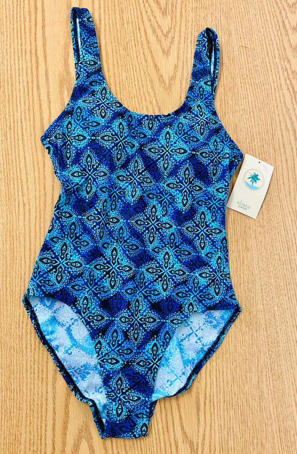traje de baño azul mujer