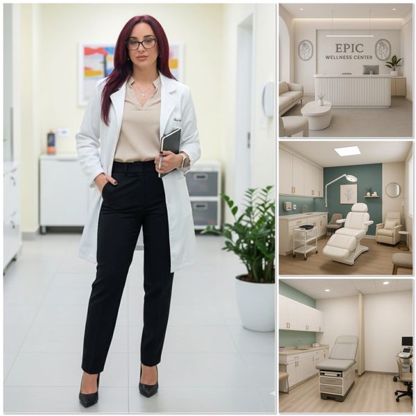 Confident female doctor in a modern wellness center with stylish consultation rooms.