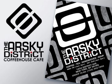Modern coffeehouse cafe logo and flyer design.