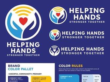 Helping Hands logo and color guidelines for branding.