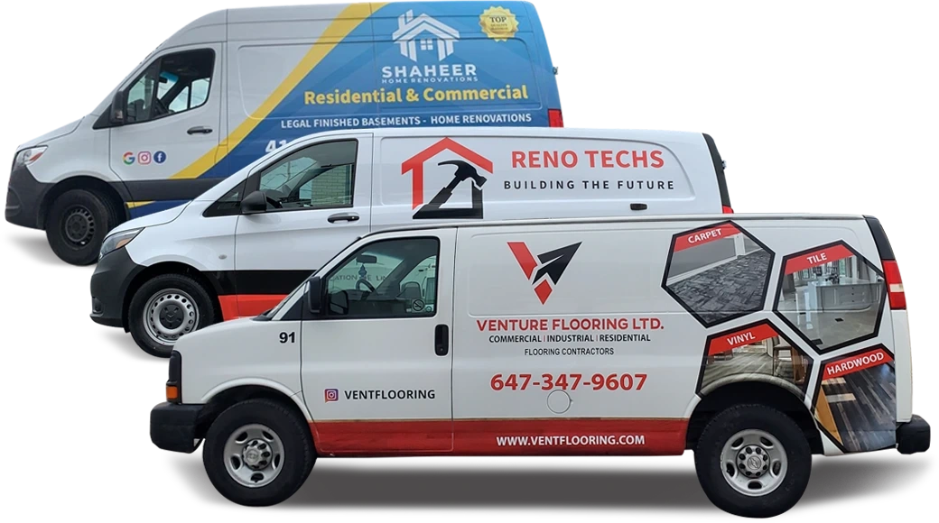 Bright colors graphics for your work vans make you stand out above the rest.