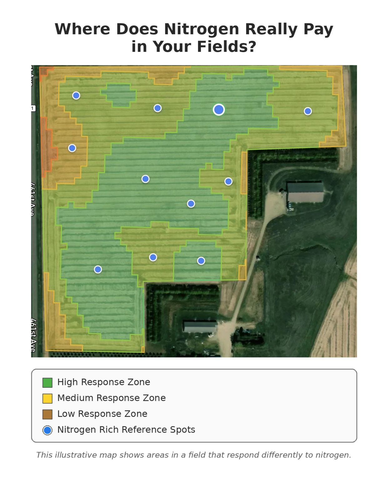 Map showing nitrogen response zones in a field.