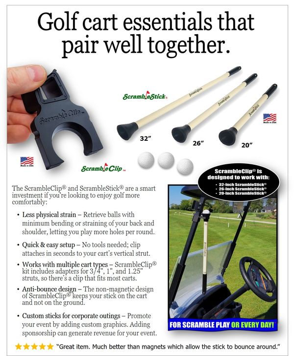 ScrambleStick ball retriever scramble stick golf cart ball retriever holder ScrambleClip Clip 26"