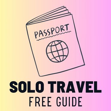 Illustration of a passport with text promoting a free solo travel guide.