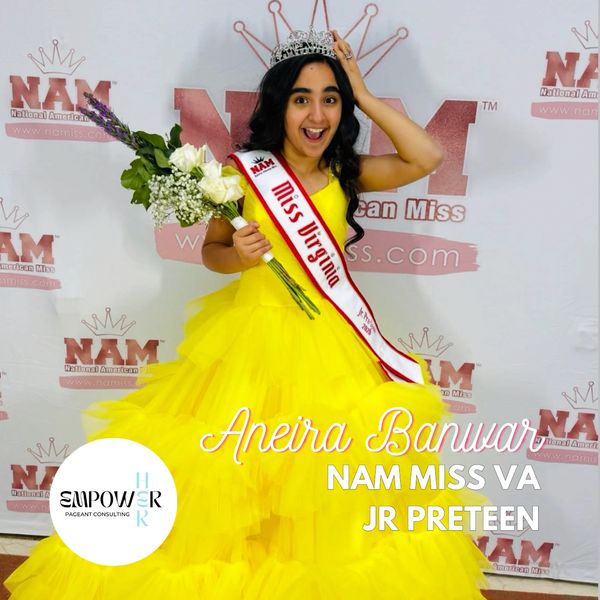 Aneira Banwar crowned Miss Virginia Jr Preteen in a yellow gown.