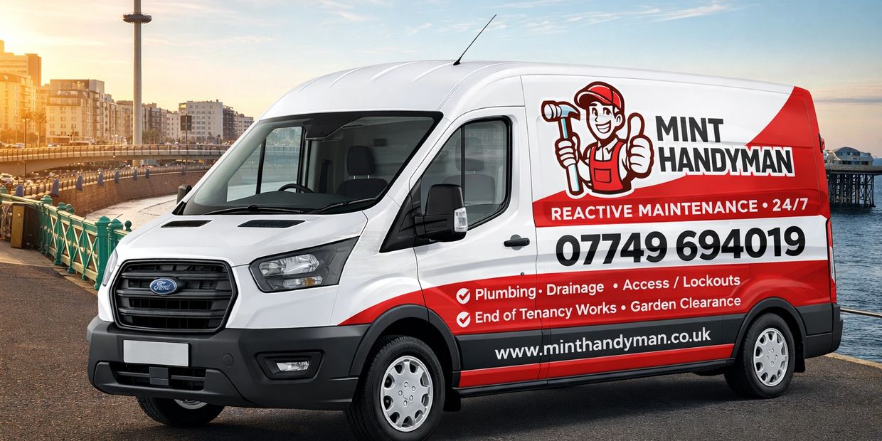 Mint handyman van on Brighton beach