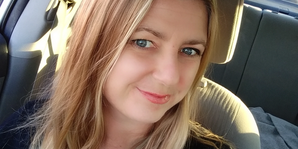 Woman with long blonde hair. 