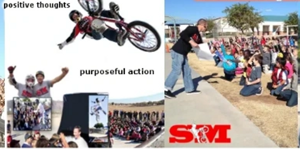 Character building, test motivation, RED ribbon week, bicycle safety BMX assembly. 