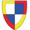 A shield with four colors: yellow, white, blue, and red. Each other one one corner/side.