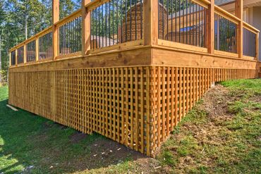 cedar lattice on underside of custom deck in Nanaimo.