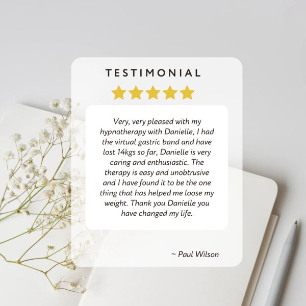Five-star testimonial for That Hypno Place's for weight loss.