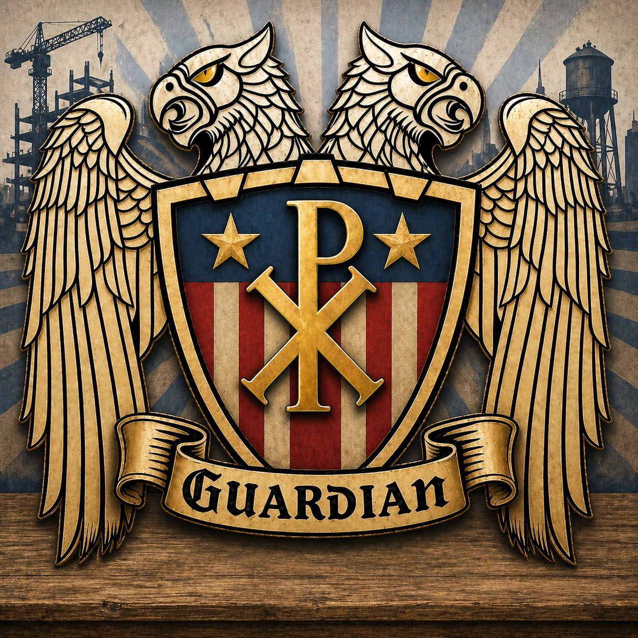 A golden double-headed eagle emblem with a shield and the word 'Guardian'.
