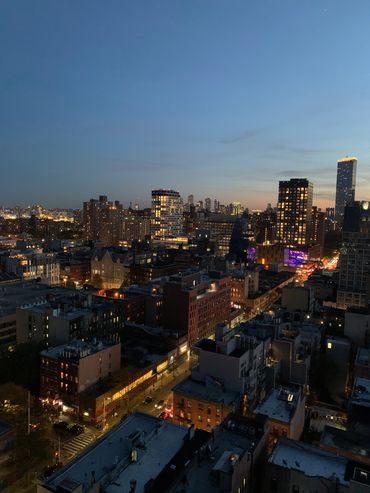 Night view of the high rise buildings in the city 