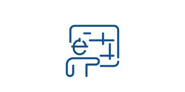 Icon of a person explaining a board with charts.