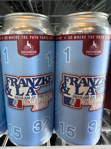 Two cans of Franzke &amp; La Golden Ale by Conshohocken Brewing Company.