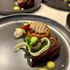 Dish of chicken liver mousse, mushroom foie duxelles, radish salad, braised radicchio 