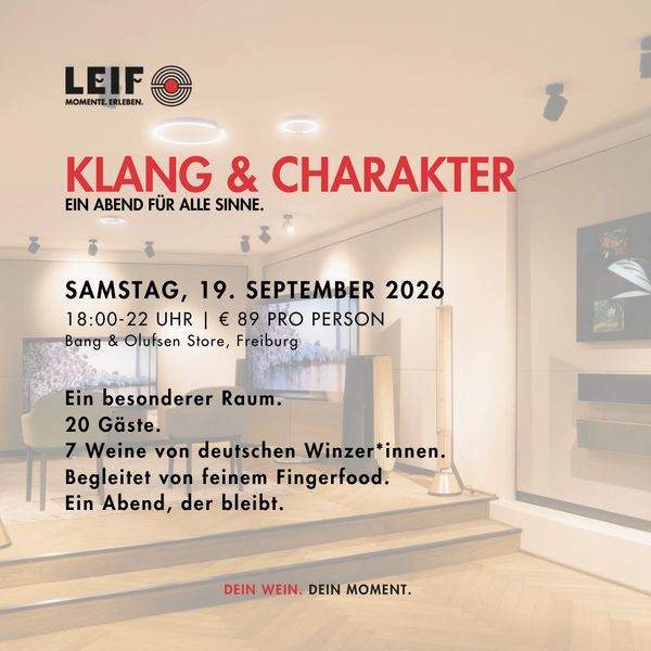 Event poster for a wine and sound evening in Freiburg, September 2026.