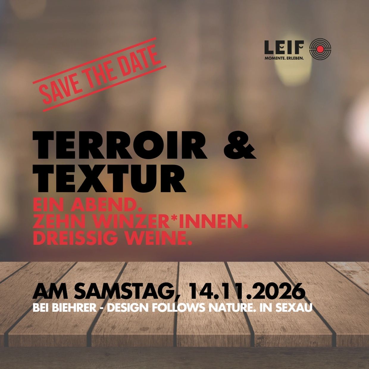 Save the date for Terroir &amp; Textur wine event on November 14, 2026, in Sexau.