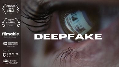 Close-up of an eye with the word 'DEEPFAKE' overlaid