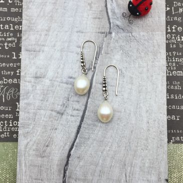 silver beaded ear hook half drilled freshwater pearl earring rocks by chaz