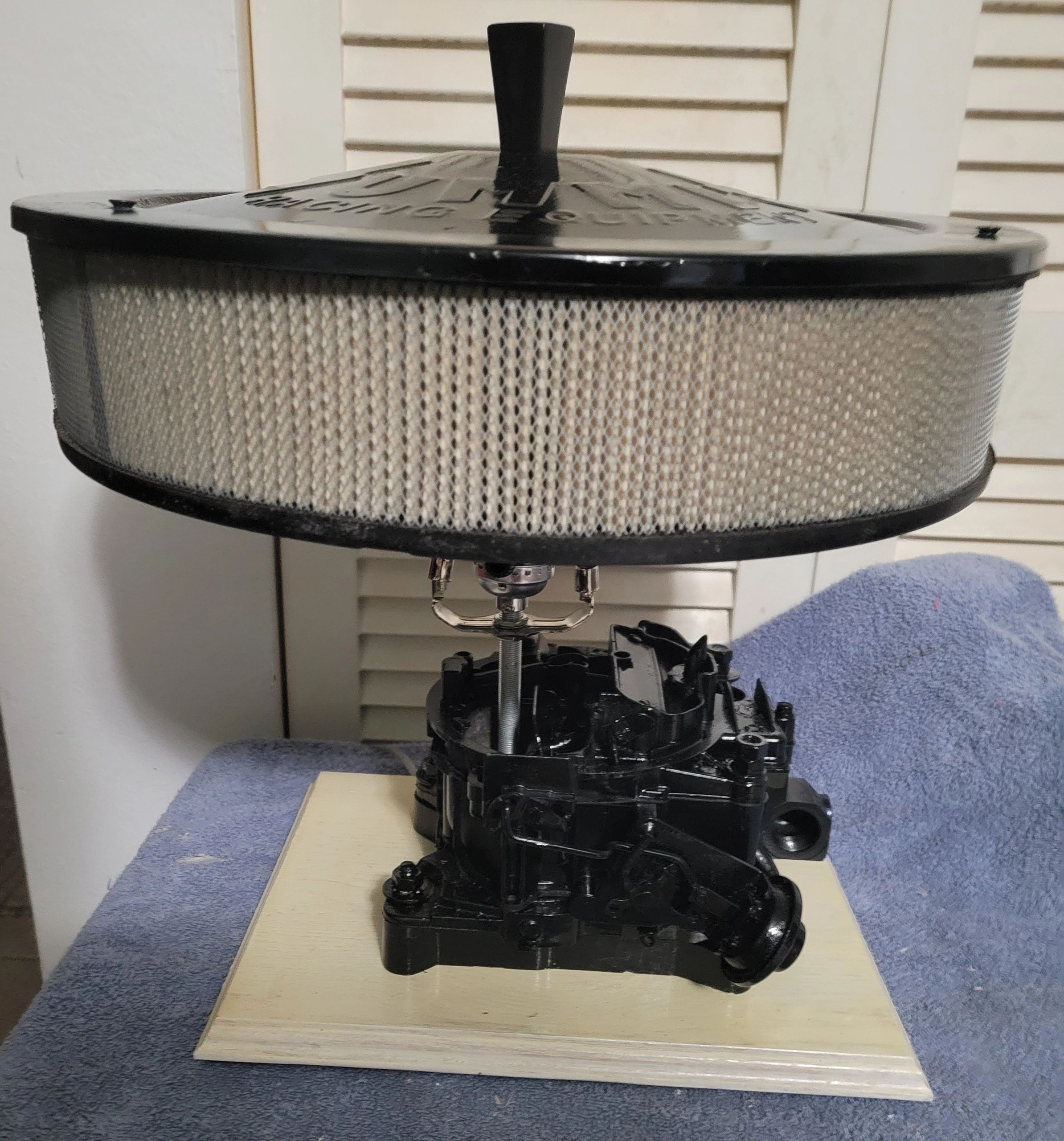 Carburetor Lamp made with recycled parts new Air filter $125