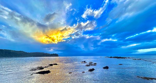 Sunset over the water at Salt Creek Recreation Area west of Port Angeles, Washington. dynamic clouds