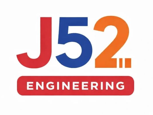 Colorful logo of J52 Engineering Value Engineering reviews for rail sector on white background.