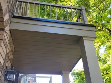 New fascia on newly painted painted porch. Toronto GTA