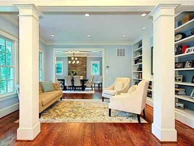 Columns installed in a living room. Square Interior wood columns Toronto GTA Oakville Mississauga 