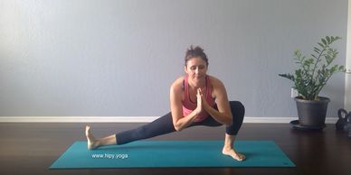 Wide legged squat over one leg, Skandasana, Half Squat Pose, flying monkey