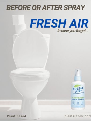 Toilet air freshener spray for fresh, plant-based odor elimination.